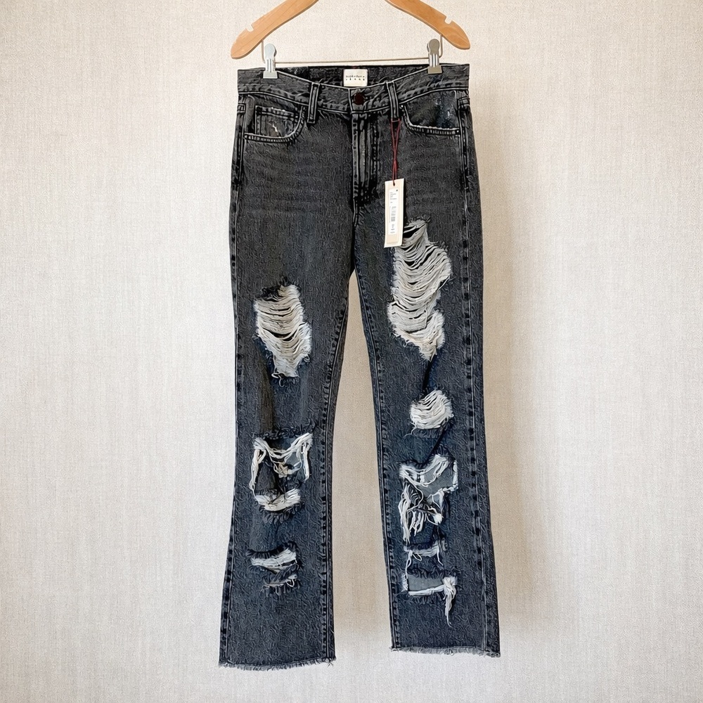 ALICE + OLIVIA Straight Leg Jeans Dark Wash Mid Rise Classic Stretch Denim